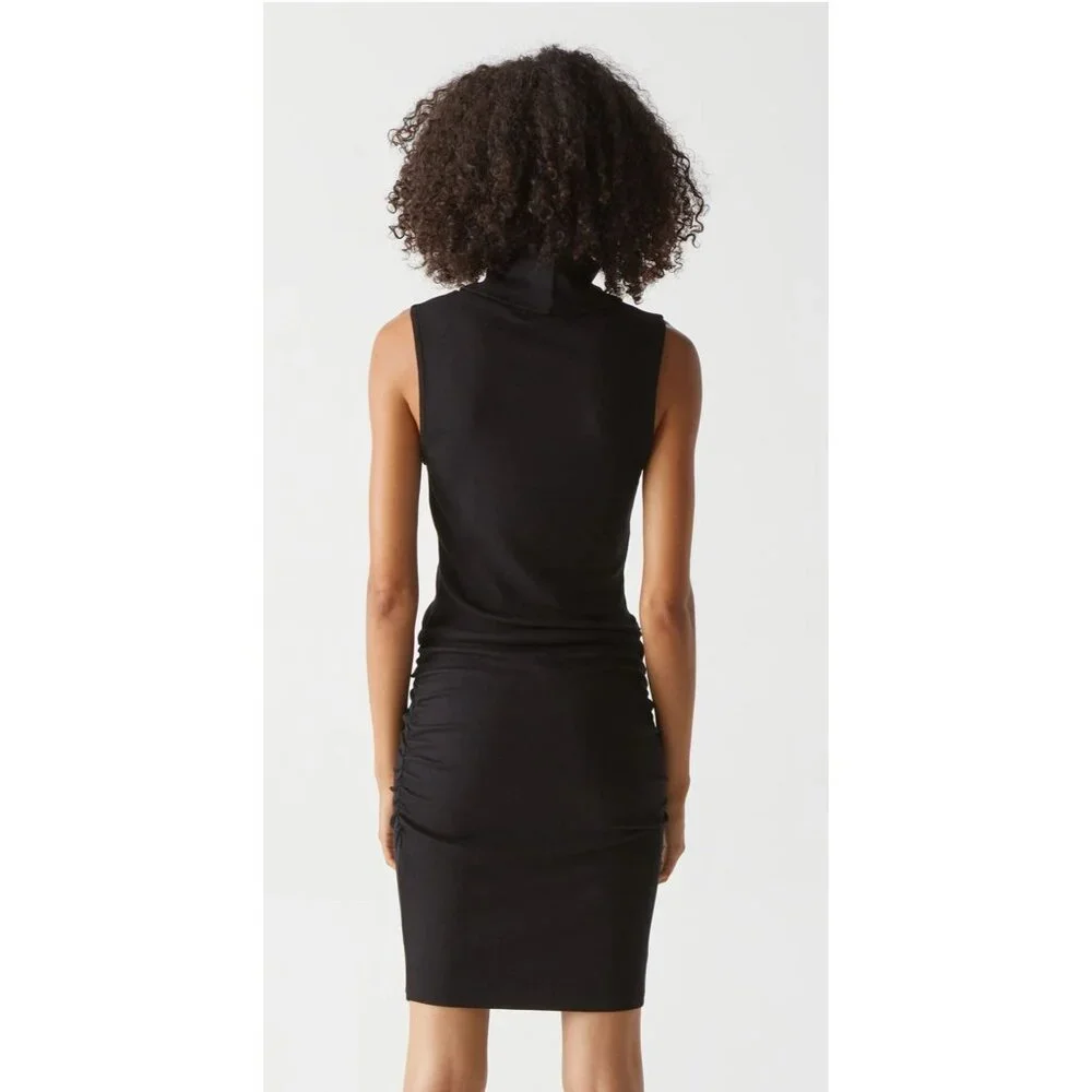 NWT Michael Stars Macy Dress XLP Ultra Rib Black Sleeveless Mock Neck W/ Ruching - Picture 3 of 7